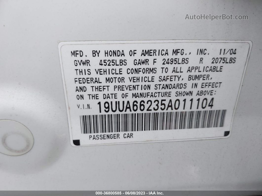 2005 Acura Tl   Белый vin: 19UUA66235A011104