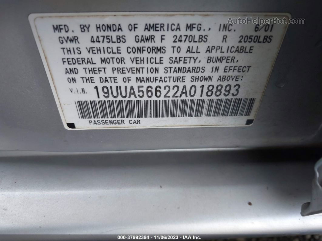 2002 Acura Tl 3.2 (a5) Silver vin: 19UUA56622A018893