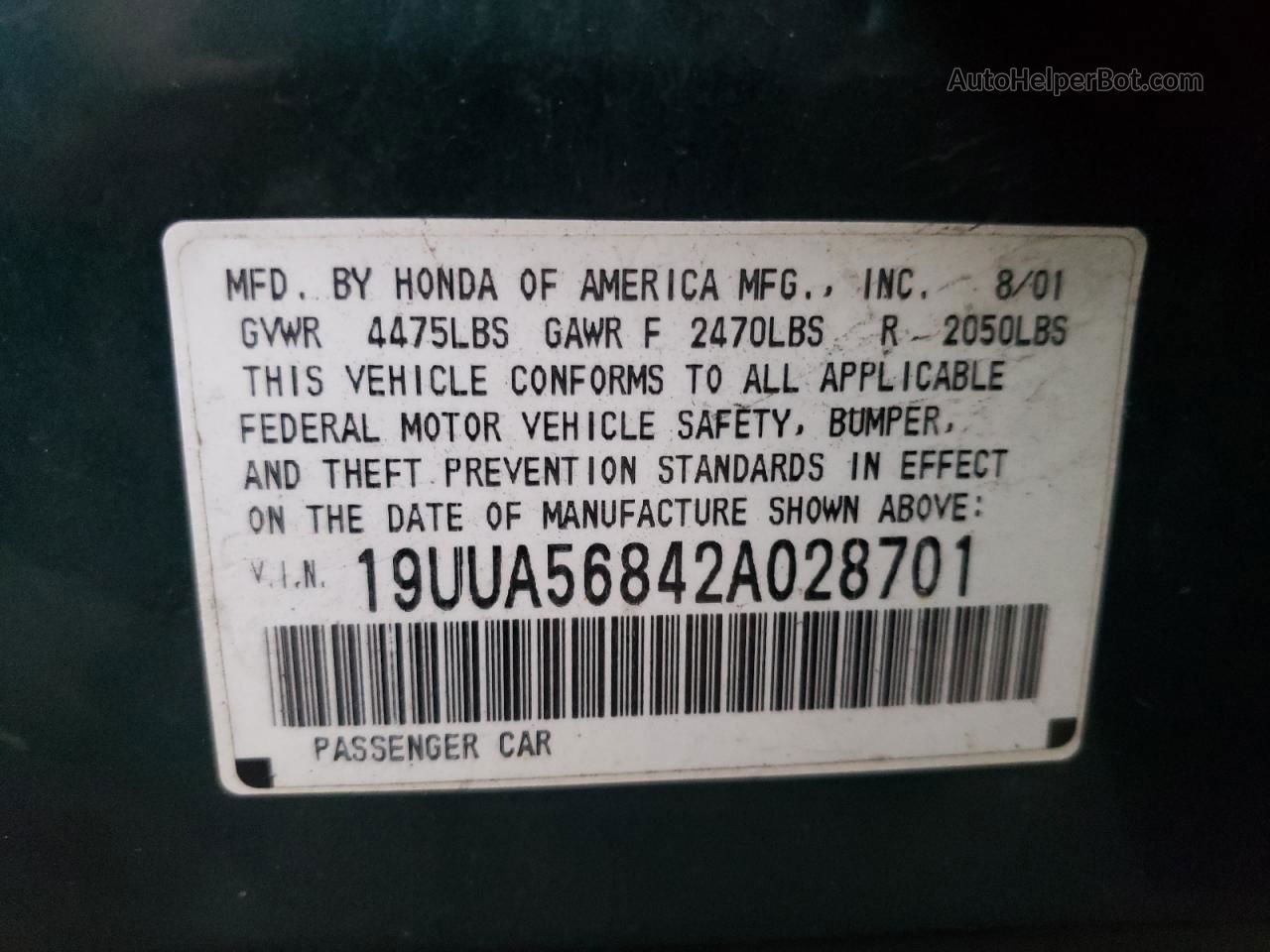 2002 Acura 3.2tl Type-s Green vin: 19UUA56842A028701