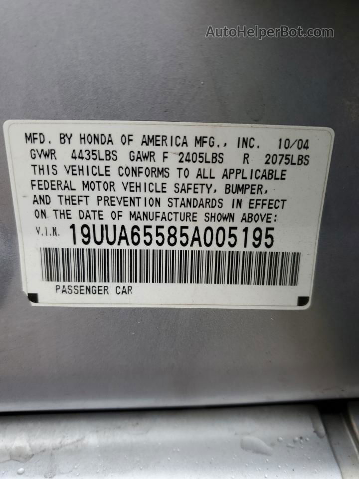 2005 Acura Tl  Серебряный vin: 19UUA65585A005195