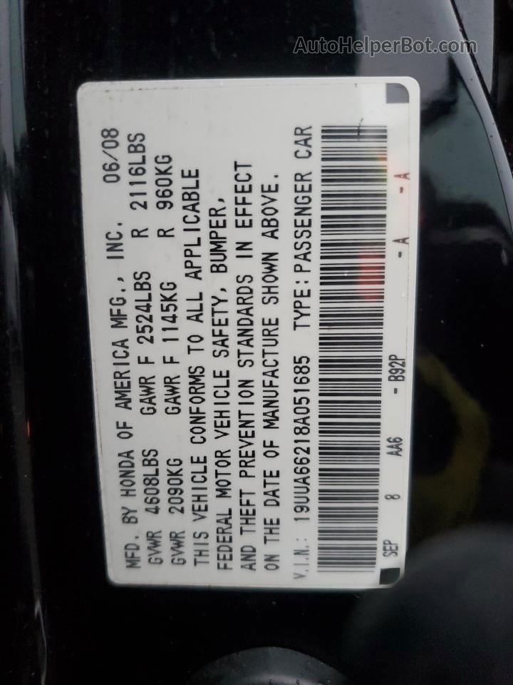 2008 Acura Tl  Черный vin: 19UUA66218A051685