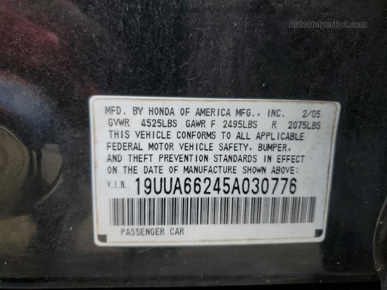 2005 Acura Tl  Черный vin: 19UUA66245A030776