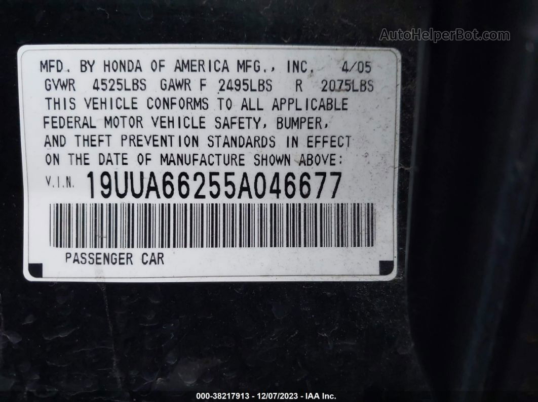 2005 Acura Tl Black vin: 19UUA66255A046677