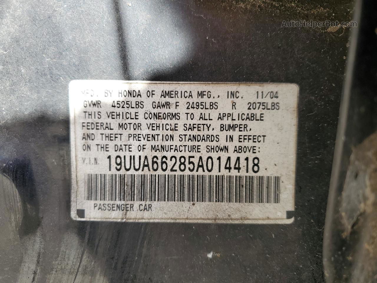 2005 Acura Tl  Черный vin: 19UUA66285A014418