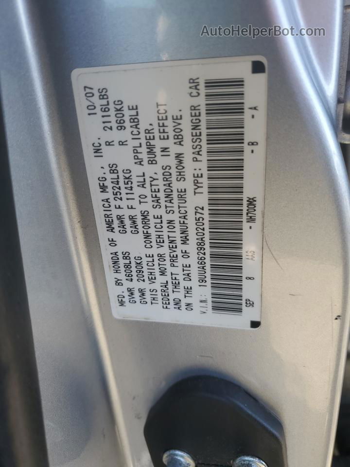 2008 Acura Tl  Silver vin: 19UUA66298A020572