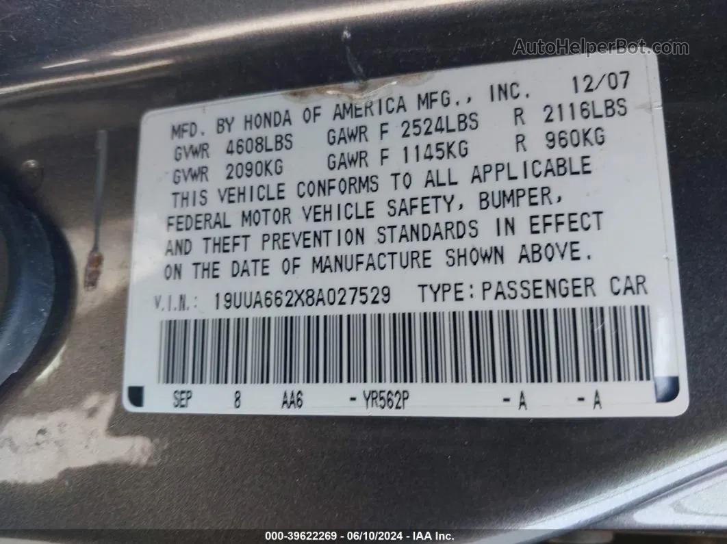 2008 Acura Tl 3.2 Brown vin: 19UUA662X8A027529