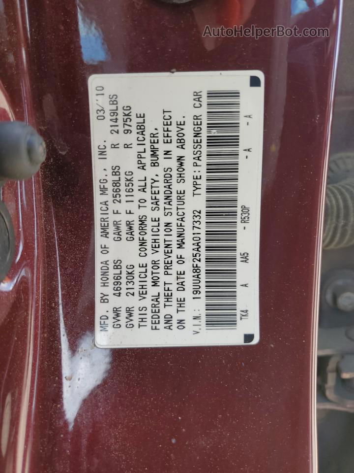 2010 Acura Tl  Maroon vin: 19UUA8F25AA017332