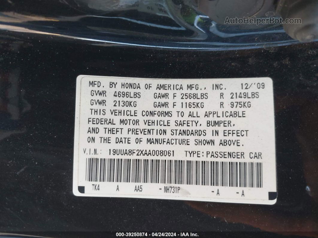 2010 Acura Tl 3.5 Black vin: 19UUA8F2XAA008061