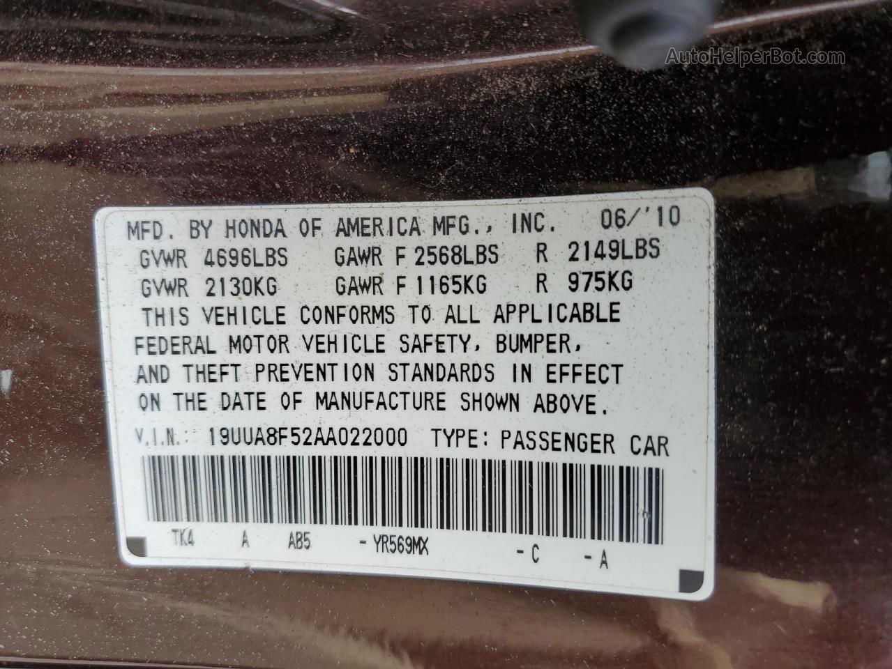 2010 Acura Tl  Maroon vin: 19UUA8F52AA022000