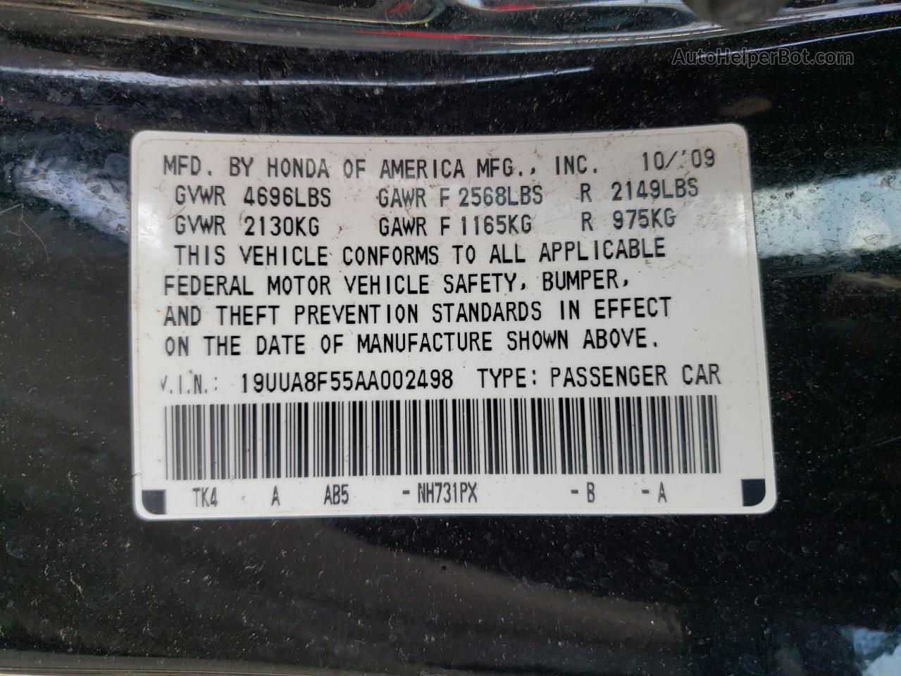 2010 Acura Tl  Black vin: 19UUA8F55AA002498