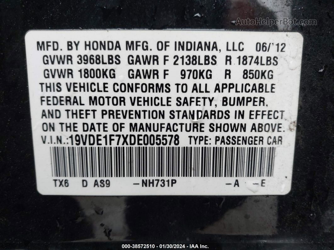 2013 Acura Ilx 2.0l Black vin: 19VDE1F7XDE005578