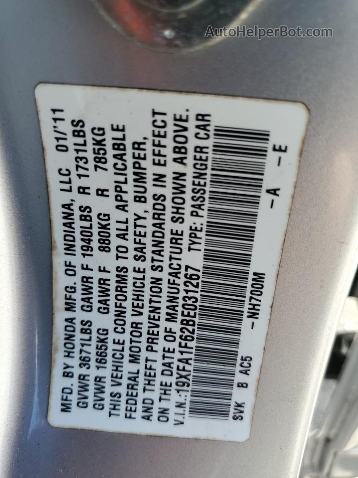 2011 Honda Civic Lx-s Silver vin: 19XFA1F62BE031267