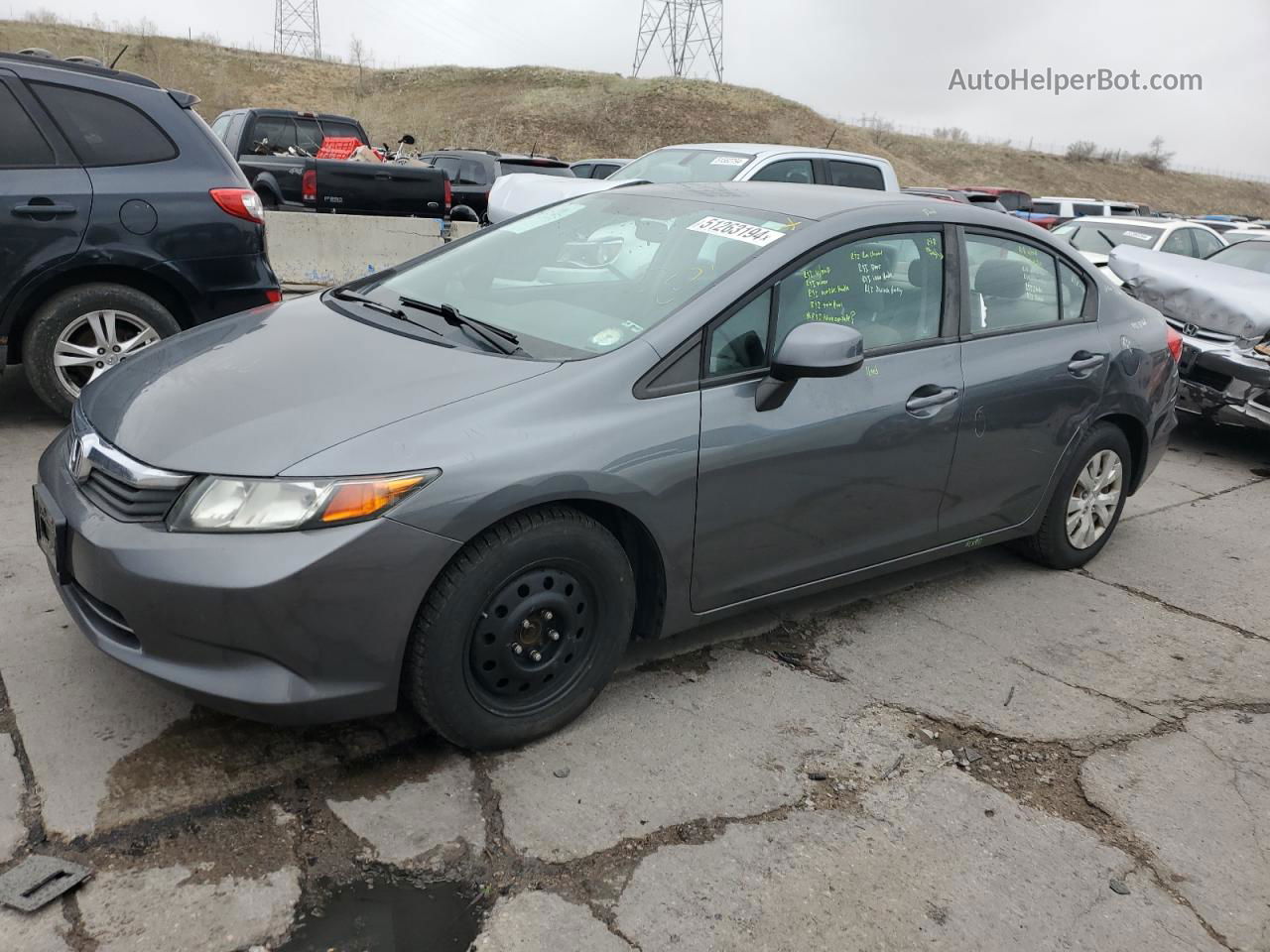 2012 Honda Civic Lx Gray vin: 19XFB2E51CE053435