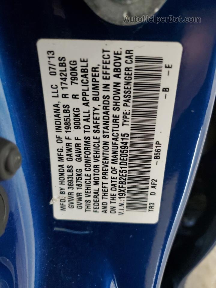 2013 Honda Civic Lx Blue vin: 19XFB2E51DE059415