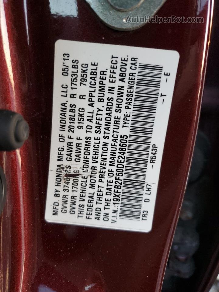 2013 Honda Civic Lx Red vin: 19XFB2F50DE248605