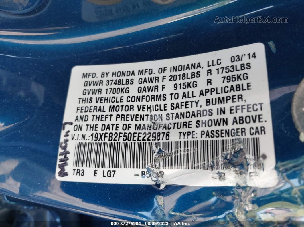 2014 Honda Civic Sedan Lx Синий vin: 19XFB2F50EE229876