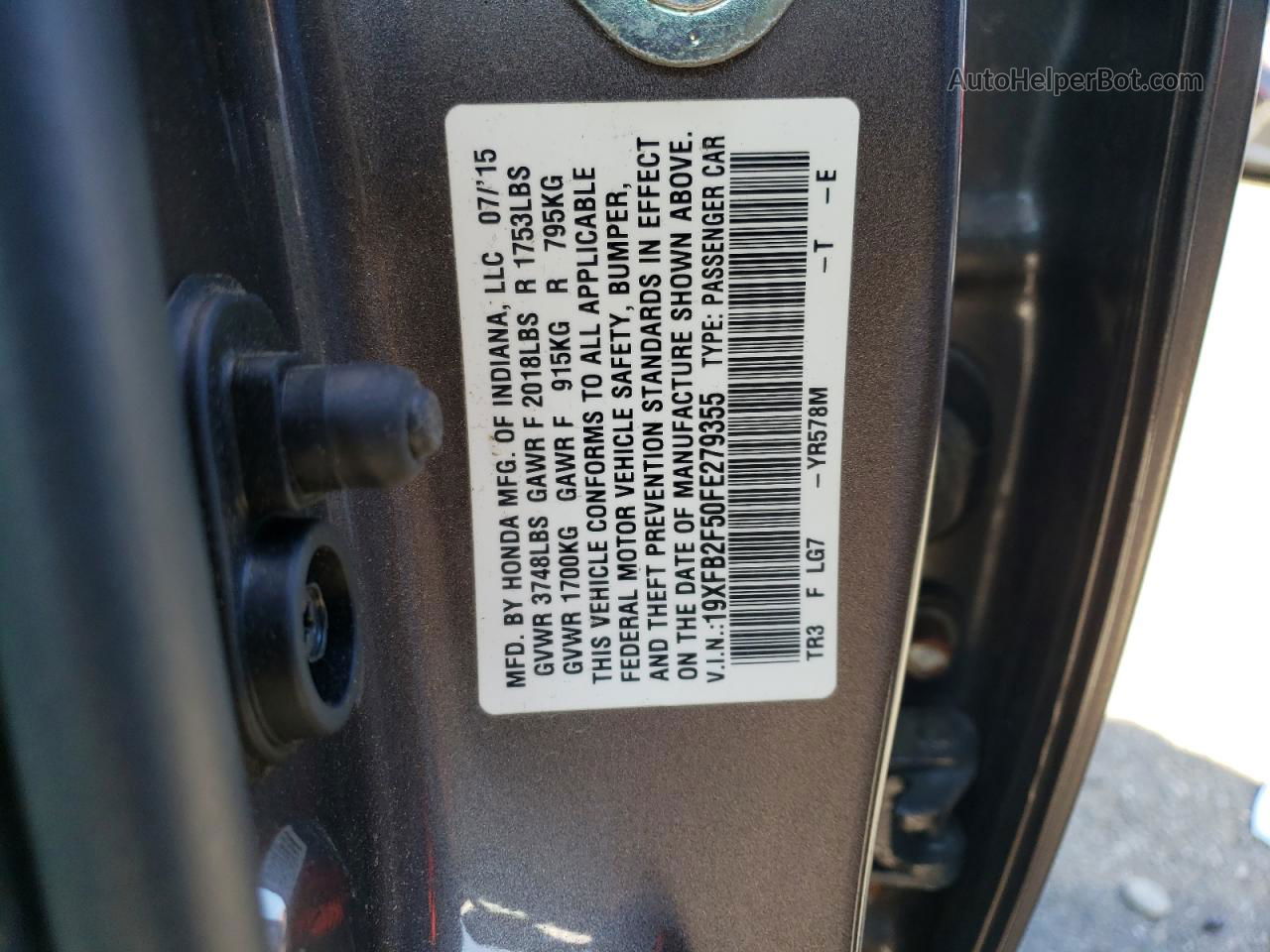 2015 Honda Civic Lx Серый vin: 19XFB2F50FE279355