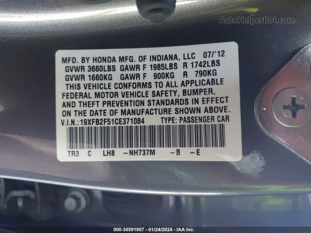 2012 Honda Civic Lx Gray vin: 19XFB2F51CE371084