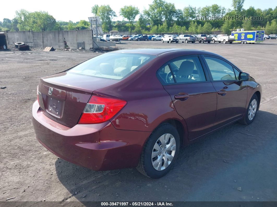 2012 Honda Civic Lx Maroon vin: 19XFB2F51CE372817