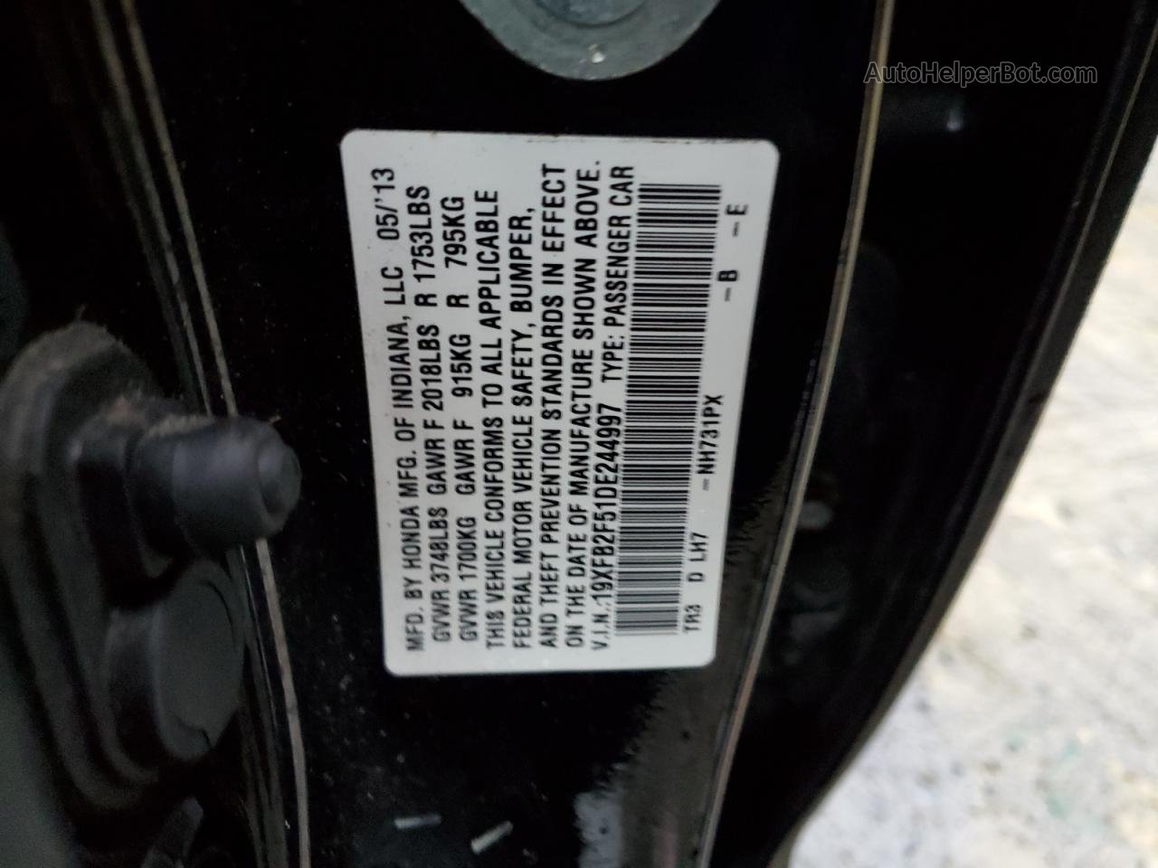 2013 Honda Civic Lx Черный vin: 19XFB2F51DE244997