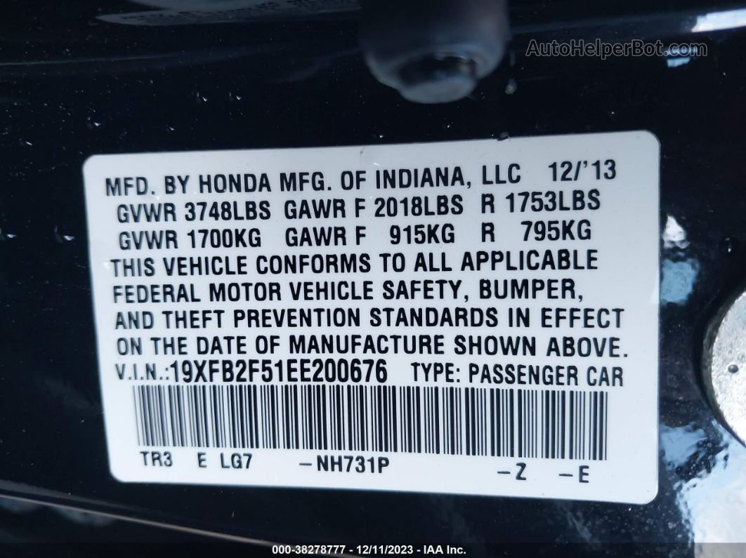 2014 Honda Civic Sedan Lx Black vin: 19XFB2F51EE200676