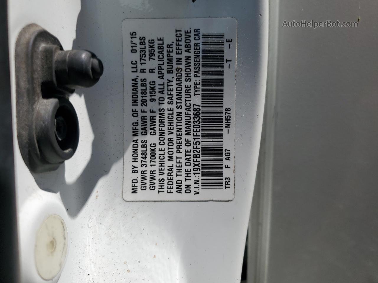 2015 Honda Civic Lx White vin: 19XFB2F51FE033687