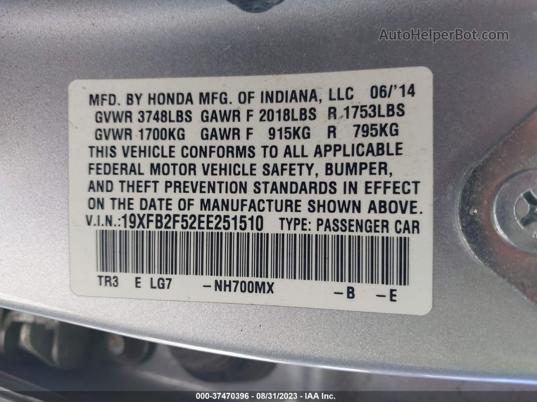 2014 Honda Civic Sedan Lx Silver vin: 19XFB2F52EE251510