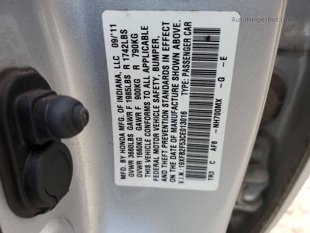 2012 Honda Civic Lx Silver vin: 19XFB2F53CE013016