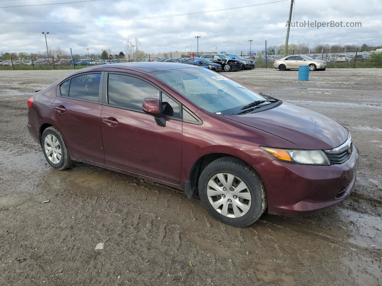 2012 Honda Civic Lx Burgundy vin: 19XFB2F53CE031516