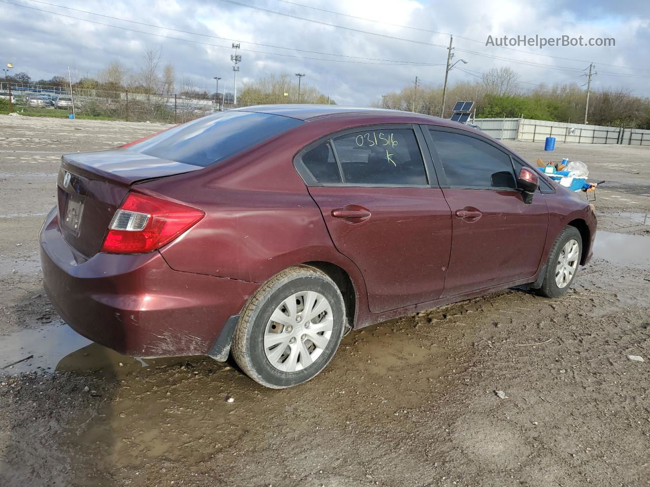 2012 Honda Civic Lx Burgundy vin: 19XFB2F53CE031516