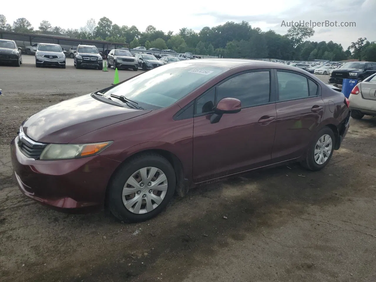 2012 Honda Civic Lx Burgundy vin: 19XFB2F53CE386685