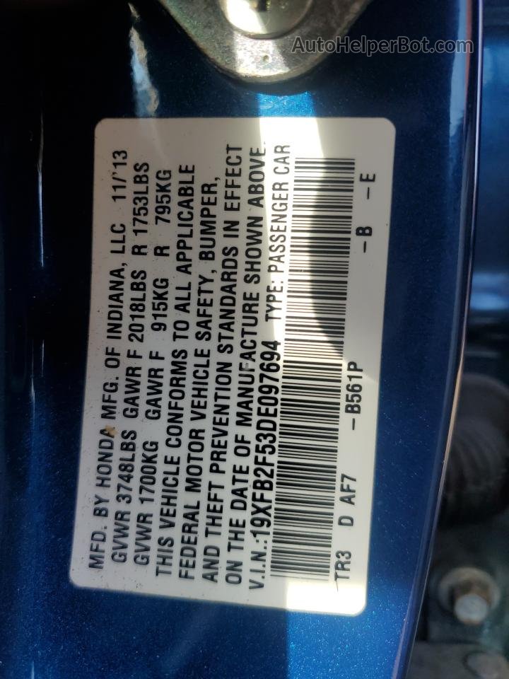 2013 Honda Civic Lx Blue vin: 19XFB2F53DE097694