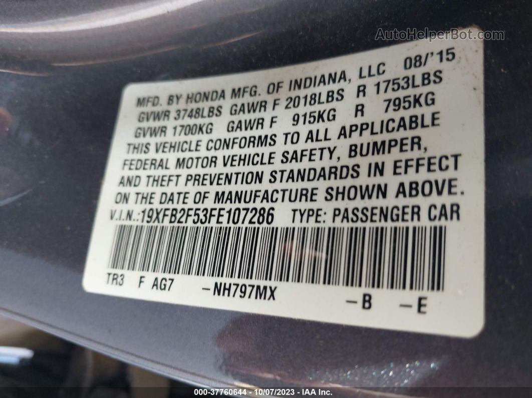 2015 Honda Civic Lx Серый vin: 19XFB2F53FE107286