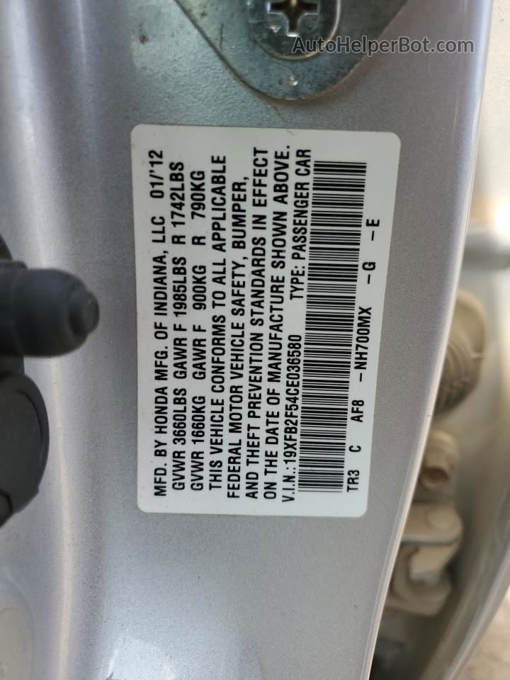 2012 Honda Civic Lx Silver vin: 19XFB2F54CE036580