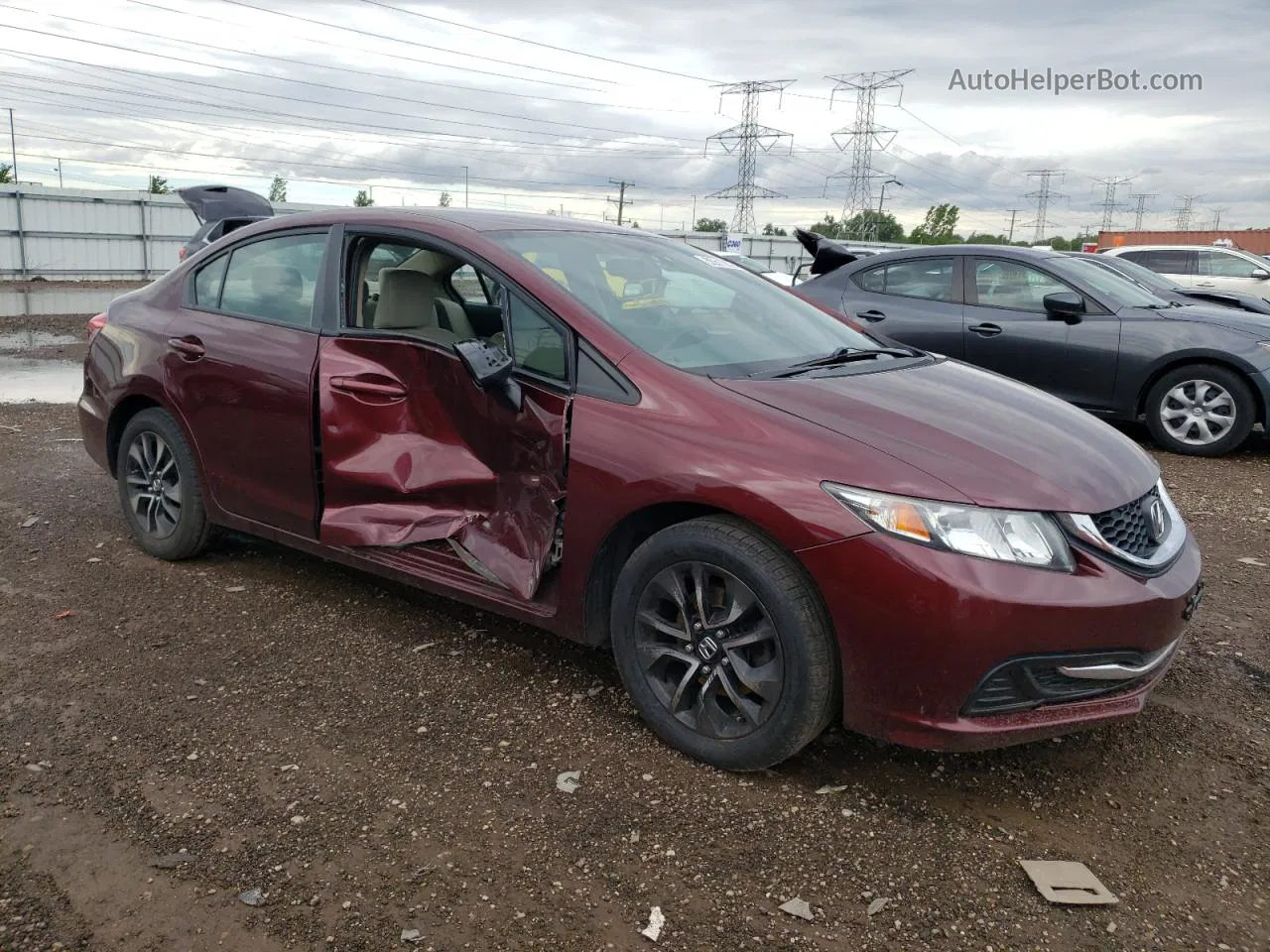 2013 Honda Civic Lx Burgundy vin: 19XFB2F54DE007775