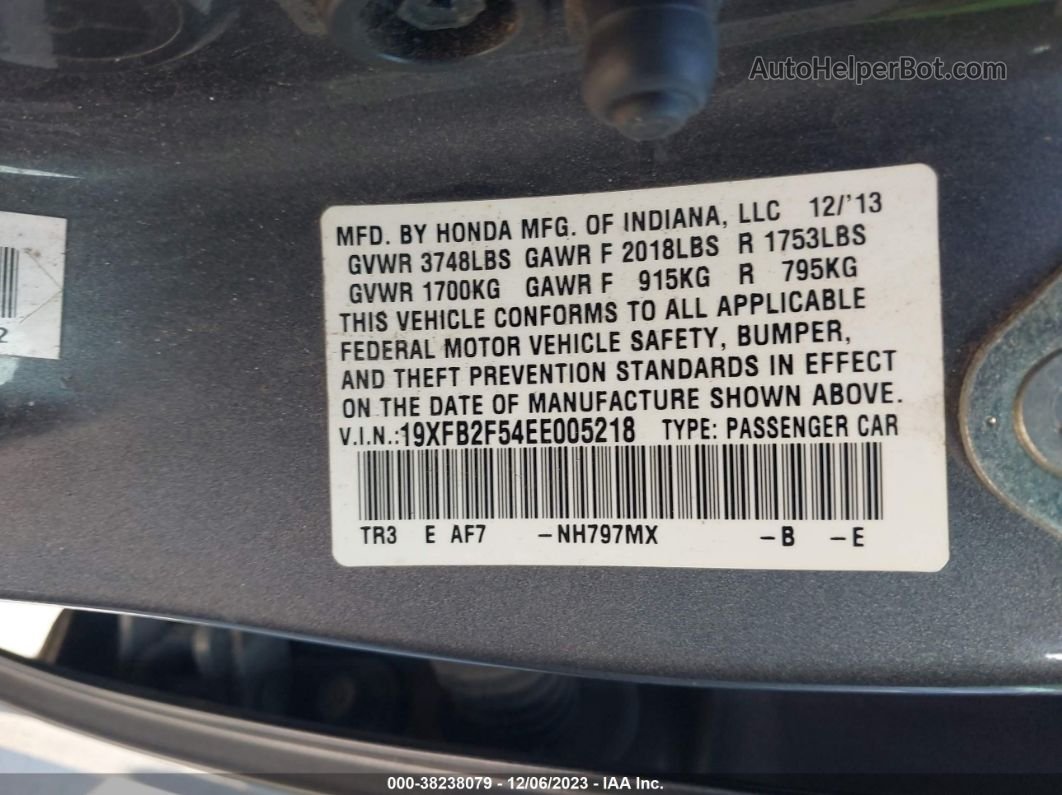 2014 Honda Civic Lx Gray vin: 19XFB2F54EE005218