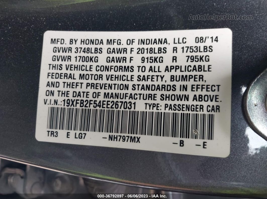 2014 Honda Civic Sedan Lx Gray vin: 19XFB2F54EE267031