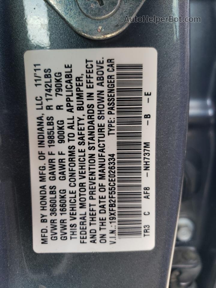 2012 Honda Civic Lx Gray vin: 19XFB2F55CE026334