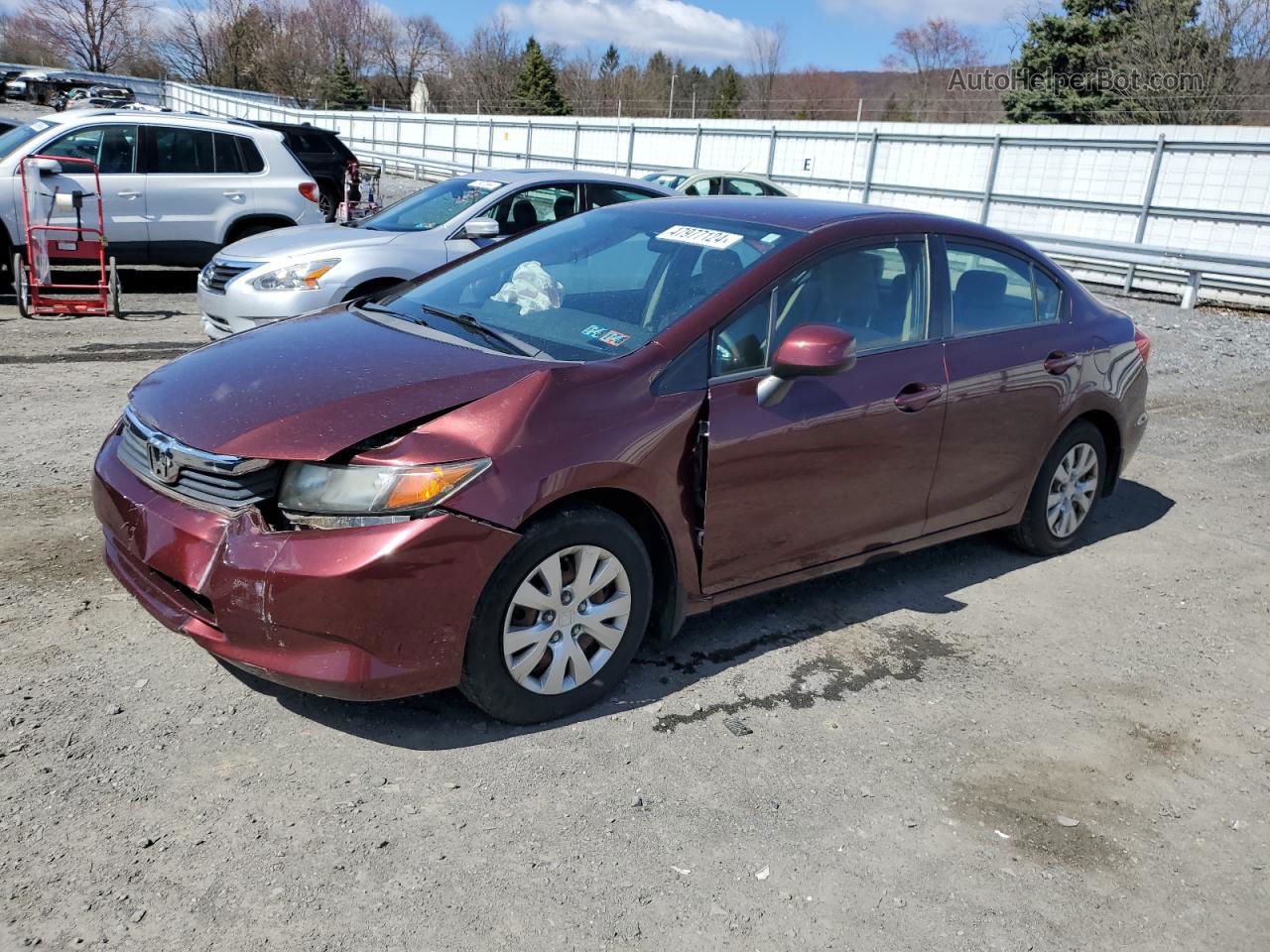 2012 Honda Civic Lx Burgundy vin: 19XFB2F55CE337150