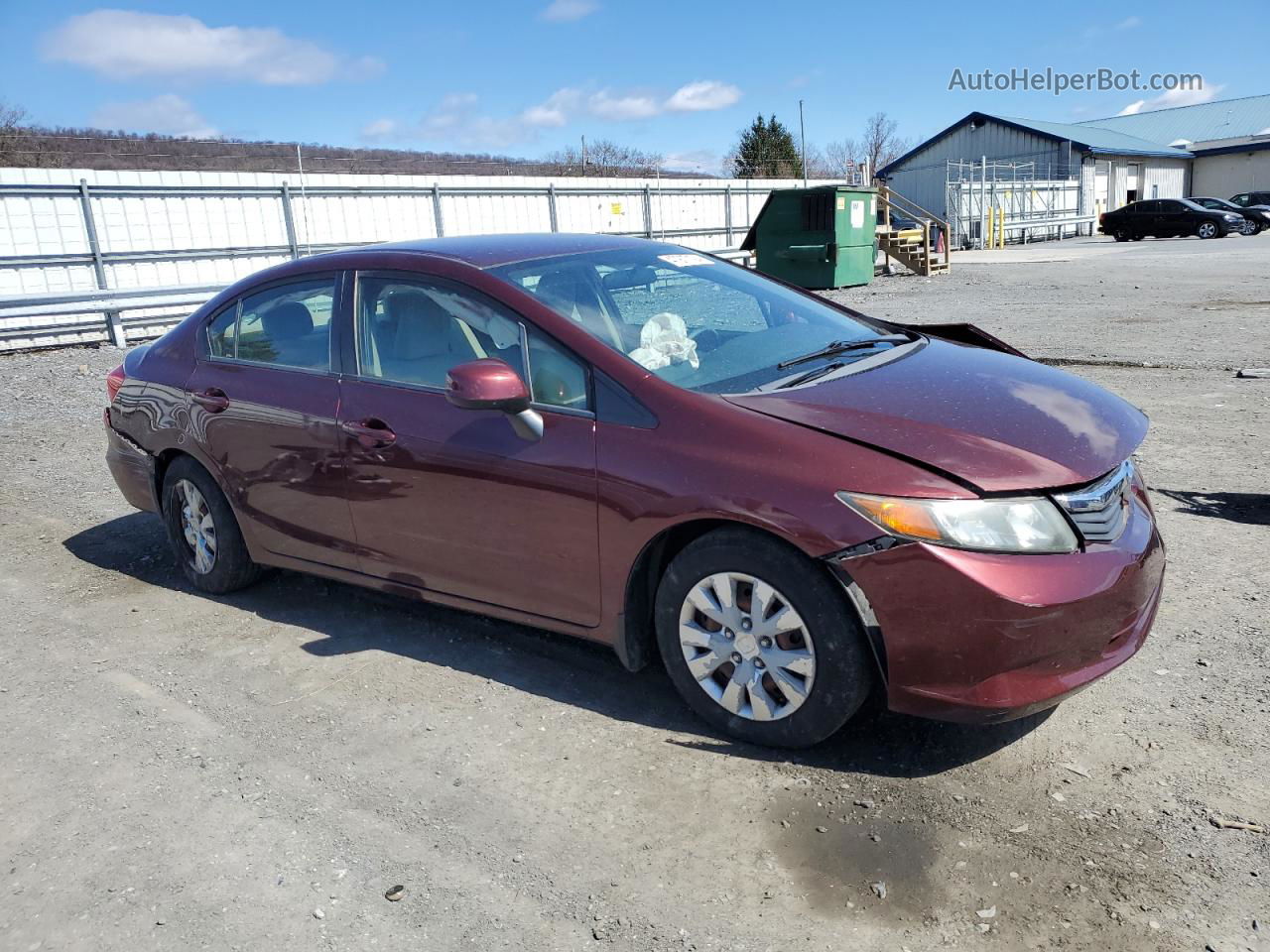 2012 Honda Civic Lx Burgundy vin: 19XFB2F55CE337150