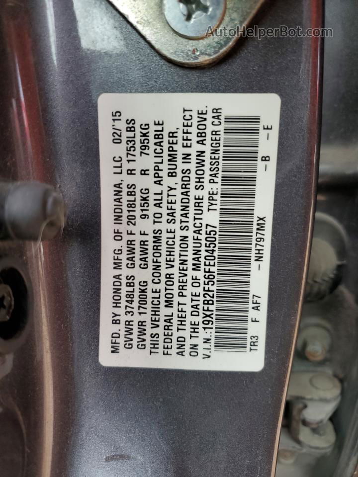 2015 Honda Civic Lx Серый vin: 19XFB2F56FE045057