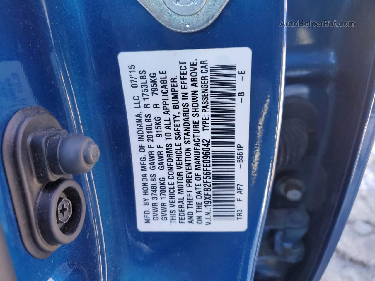 2015 Honda Civic Lx Blue vin: 19XFB2F56FE096042