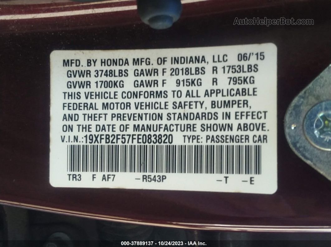 2015 Honda Civic Sedan Lx Maroon vin: 19XFB2F57FE083820