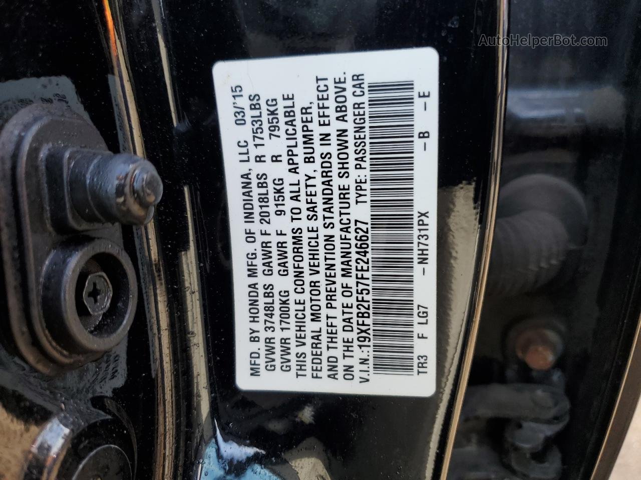 2015 Honda Civic Lx Черный vin: 19XFB2F57FE246627