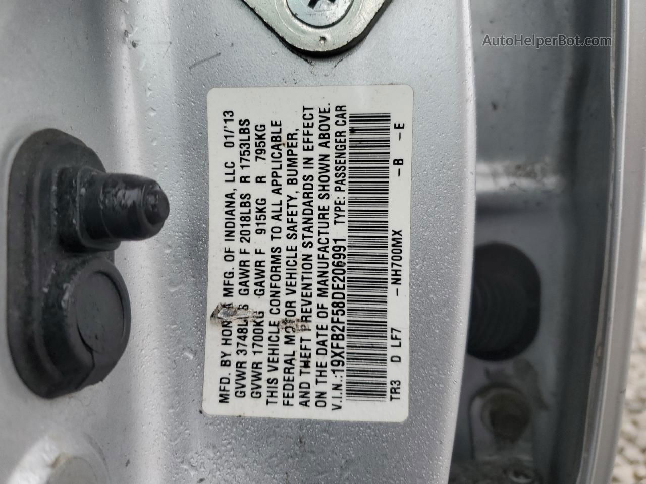 2013 Honda Civic Lx Серебряный vin: 19XFB2F58DE206991