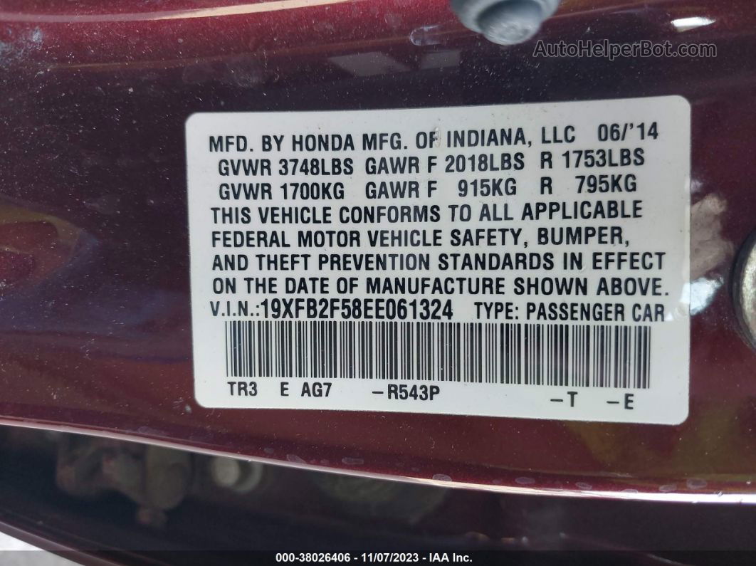 2014 Honda Civic Lx Maroon vin: 19XFB2F58EE061324