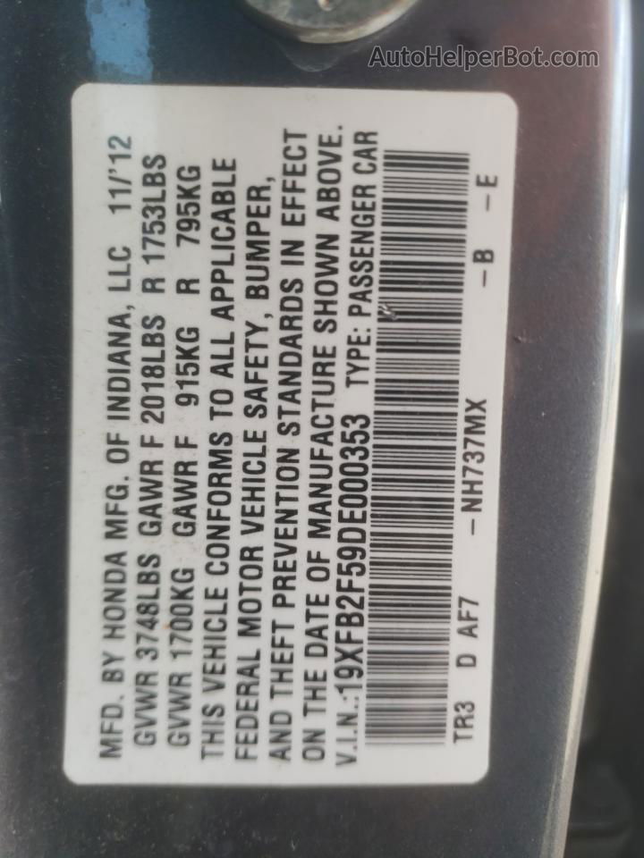 2013 Honda Civic Lx Угольный vin: 19XFB2F59DE000353