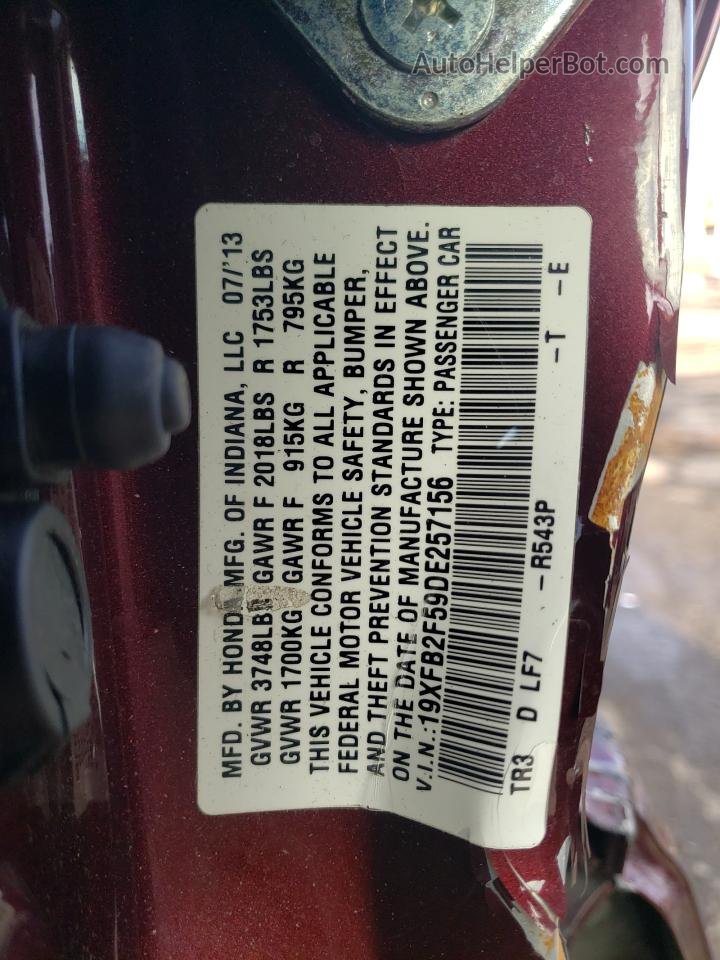 2013 Honda Civic Lx Темно-бордовый vin: 19XFB2F59DE257156