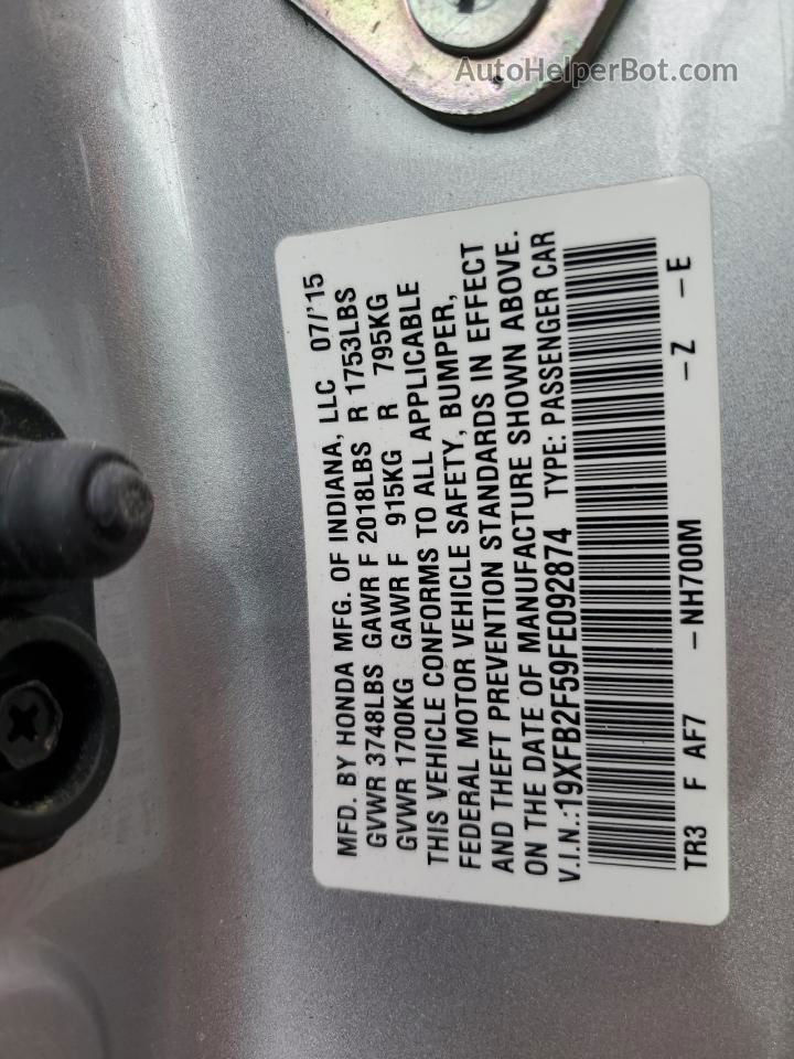 2015 Honda Civic Lx Silver vin: 19XFB2F59FE092874