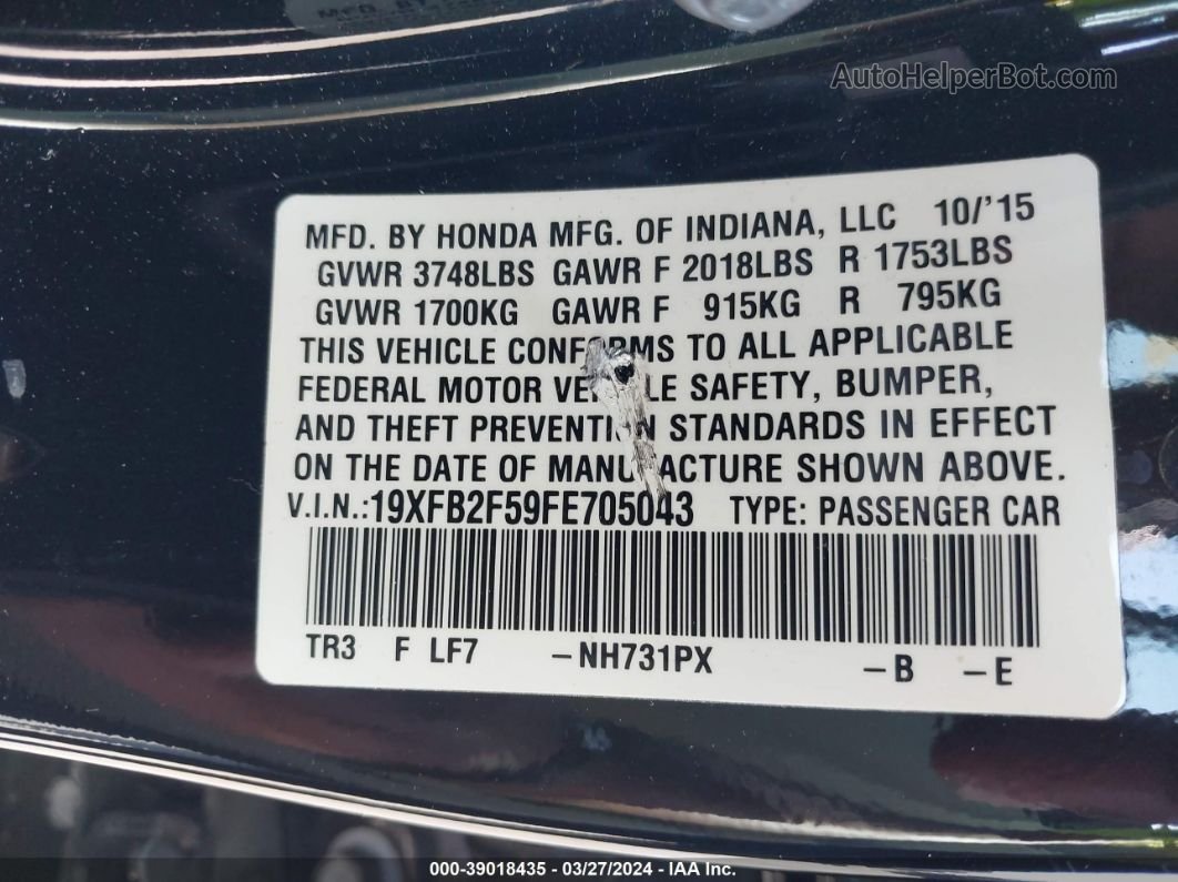 2015 Honda Civic Lx Черный vin: 19XFB2F59FE705043